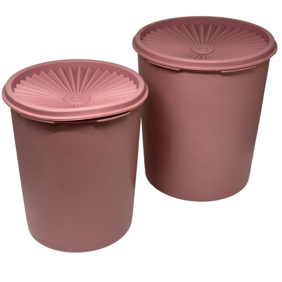 VTG Tupperware Rose Canister Set of 2 with Lids Retro Kitchen Storage 5.5"x7.5" - Picture 1 of 7